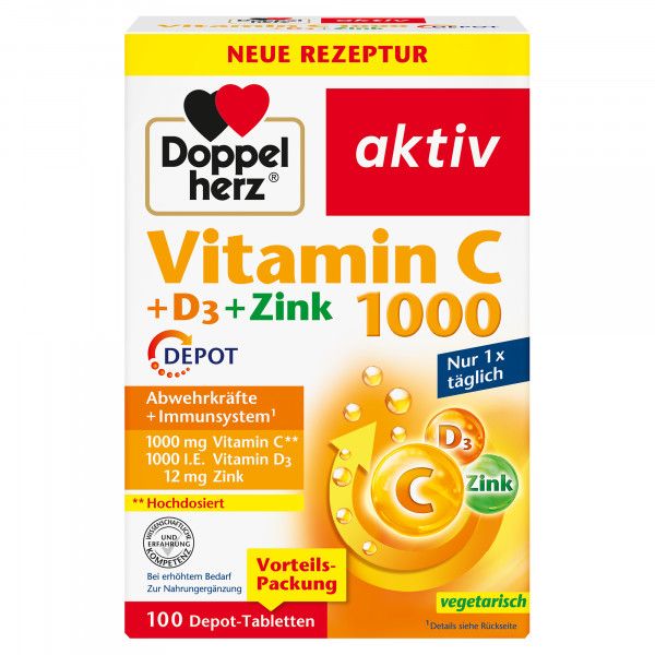 DOPPELHERZ Vitamin C 1000+D3+Zink Depot Tabletten