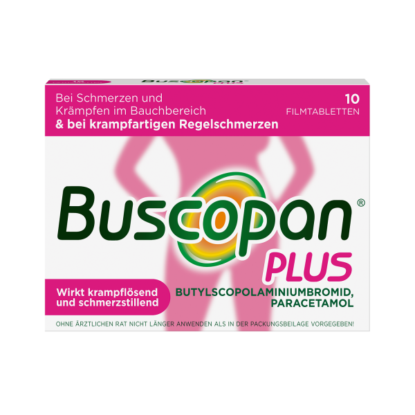 Buscopan® PLUS Filmtabletten 10 Stück mit Butylscopolamin und Paracetamol bei Regelschmerzen