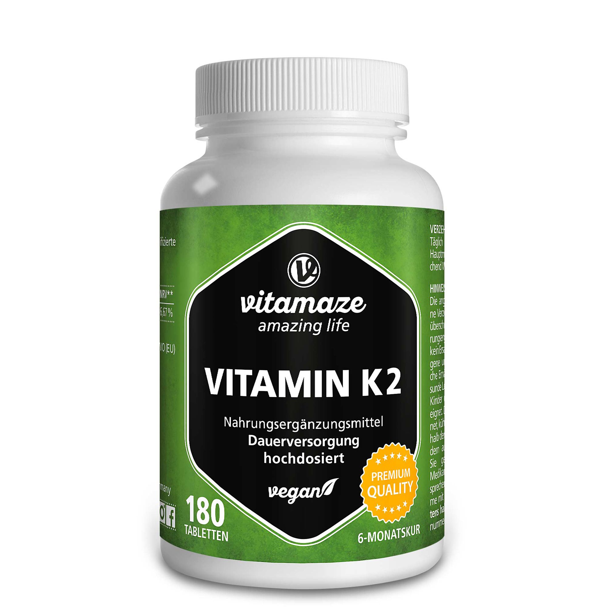 VITAMIN K2 200 μg hochdosiert vegan Tabletten